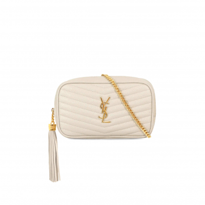 YSL MINI LOU BAG IN MATELASSÉ GRAIN DE POUDRE EMBOSSED LEATHER WHITE 466952 (19*10.5*5cm)